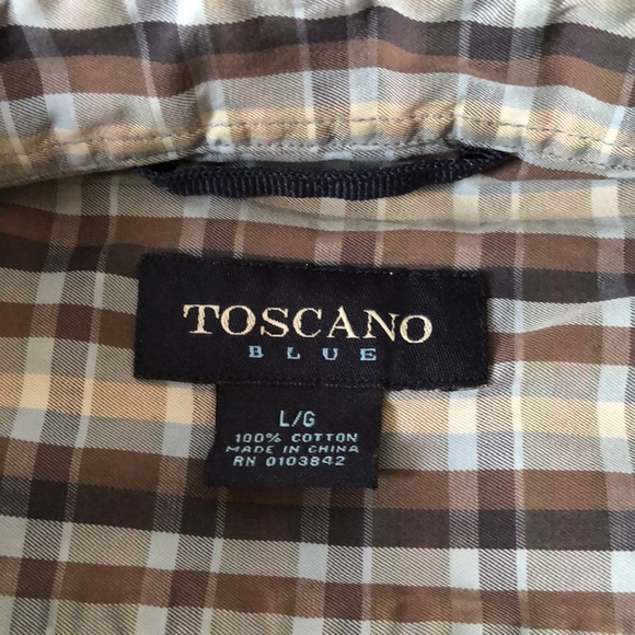 $125 Toscano Blue Cotton woven casual roll sleeve shirt Men’s size Large - Picture 2 of 6